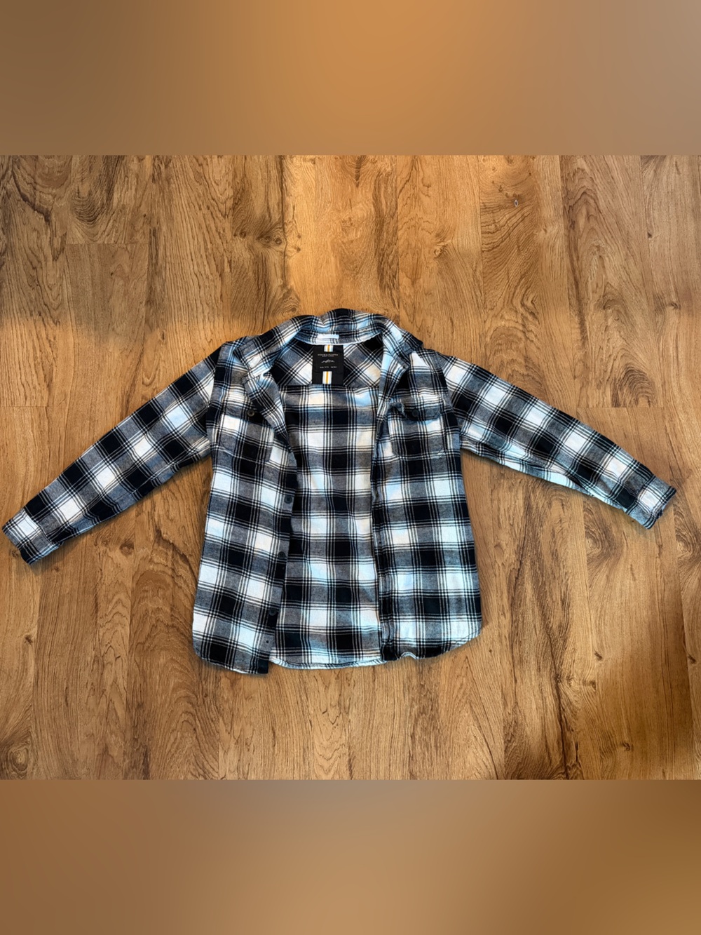 Boys Black & White Plaid Shirt Size 10-12